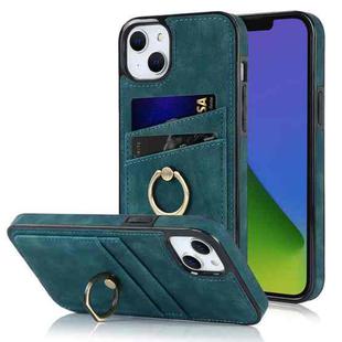 For iPhone 14 Vintage Patch Leather Phone Case with Ring Holder (Blue)