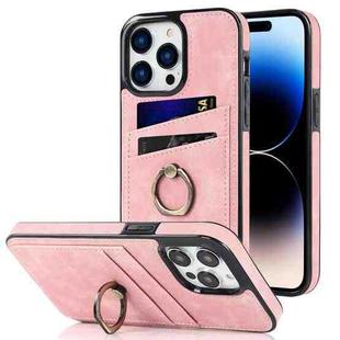 For iPhone 14 Pro Vintage Patch Leather Phone Case with Ring Holder(Pink)