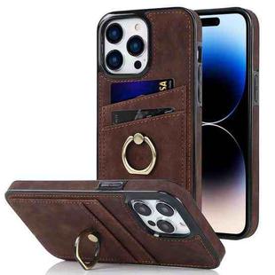 For iPhone 14 Pro Vintage Patch Leather Phone Case with Ring Holder(Brown)