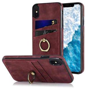 For iPhone X Vintage Patch Leather Phone Case with Ring Holder(Red)