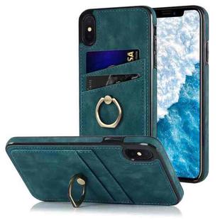 For iPhone X Vintage Patch Leather Phone Case with Ring Holder(Blue)