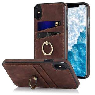 For iPhone X Vintage Patch Leather Phone Case with Ring Holder(Brown)