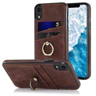 For iPhone XR Vintage Patch Leather Phone Case with Ring Holder(Brown)