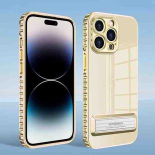 For iPhone 14 Pro Magnetic Holder Clear Phone Case(Gold)