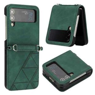 For Samsung Galaxy Z Flip3 5G 3D Embossed Leather Phone Case(Dark Green)