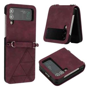 For Samsung Galaxy Z Flip4 3D Embossed Leather Phone Case(Wine Red)