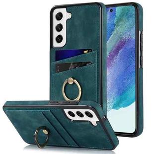 For Samsung Galaxy S21 FE 5G Vintage Patch Leather Phone Case with Ring Holder(Blue)