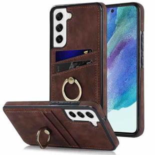 For Samsung Galaxy S21 FE 5G Vintage Patch Leather Phone Case with Ring Holder(Brown)