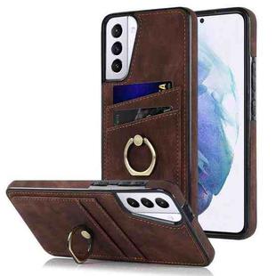 For Samsung Galaxy S21+ 5G Vintage Patch Leather Phone Case with Ring Holder(Brown)