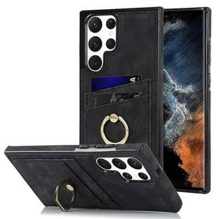 For Samsung Galaxy S22 Ultra 5G Vintage Patch Leather Phone Case with Ring Holder(Black)