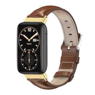For Xiaomi Mi Band 7 Pro Mijobs Genuine Leather Top Layer Cowhide Watch Band(Brown Gold)