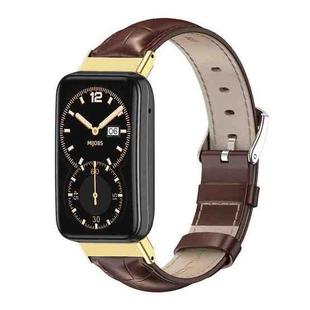 For Xiaomi Mi Band 7 Pro Mijobs Genuine Leather Top Layer Cowhide Watch Band(Bamboo Coffee Gold)