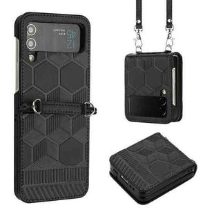 For Samsung Galaxy Z Flip3 5G Crossbody Football Texture Leather Phone Case(Black)