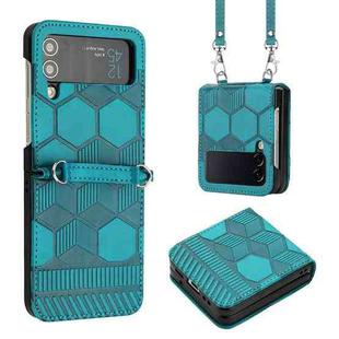 For Samsung Galaxy Z Flip4 Crossbody Football Texture Leather Phone Case(Light Blue)