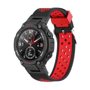 For Amazfit T-Rex / T-Rex Pro / Ares 3-Row Holes Two-color Silicone Watch Band(Black Red)