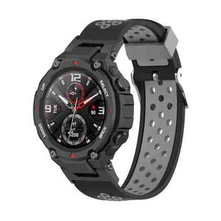 For Amazfit T-Rex / T-Rex Pro / Ares 3-Row Holes Two-color Silicone Watch Band(Black Grey)