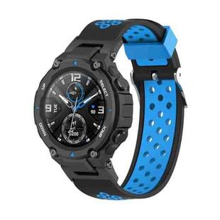 For Amazfit T-Rex / T-Rex Pro / Ares 3-Row Holes Two-color Silicone Watch Band(Black Blue)