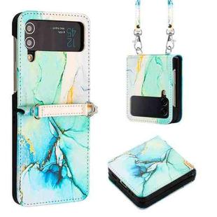 For Samsung Galaxy Z Flip4 Crossbody Marble Pattern Leather Phone Case(Green LS003)