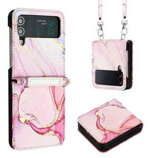 For Samsung Galaxy Z Flip4 Crossbody Marble Pattern Leather Phone Case(Rose Gold LS005)