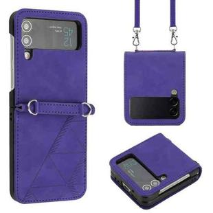 For Samsung Galaxy Z Flip4 Crossbody 3D Embossed Leather Phone Case(Purple)