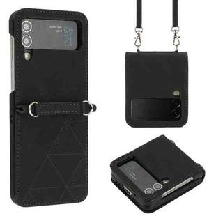 For Samsung Galaxy Z Flip4 Crossbody 3D Embossed Leather Phone Case(Black)