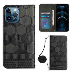 For iPhone 12 Pro Max Crossbody Football Texture Magnetic PU Phone Case(Black)