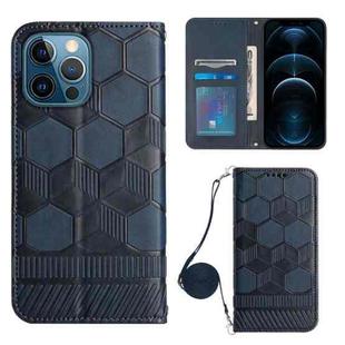 For iPhone 12 Pro Max Crossbody Football Texture Magnetic PU Phone Case(Dark Blue)