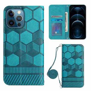 For iPhone 12 Pro Max Crossbody Football Texture Magnetic PU Phone Case(Light Blue)
