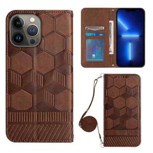 For iPhone 13 Pro Max Crossbody Football Texture Magnetic PU Phone Case (Brown)