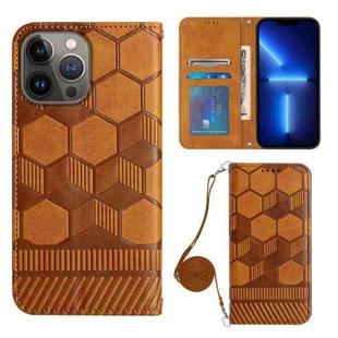 For iPhone 13 Pro Max Crossbody Football Texture Magnetic PU Phone Case (Khaki)
