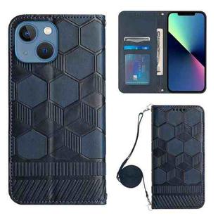 For iPhone 14 Plus Crossbody Football Texture Magnetic PU Phone Case (Dark Blue)
