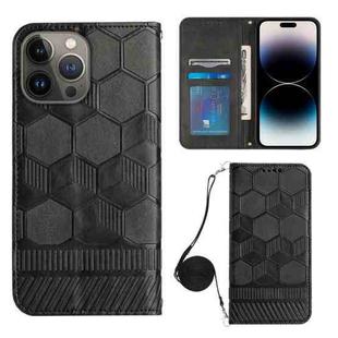 For iPhone 14 Pro Crossbody Football Texture Magnetic PU Phone Case(Black)