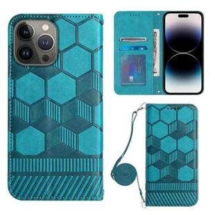 For iPhone 14 Pro Crossbody Football Texture Magnetic PU Phone Case(Light Blue)