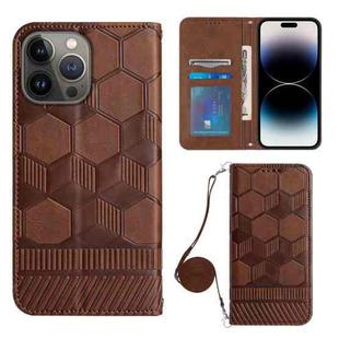 For iPhone 14 Pro Max Crossbody Football Texture Magnetic PU Phone Case (Brown)