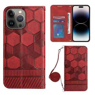 For iPhone 14 Pro Max Crossbody Football Texture Magnetic PU Phone Case (Red)