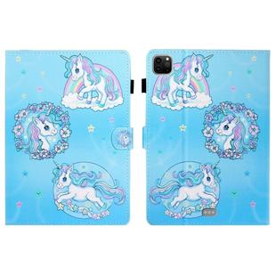 For iPad Pro 11 inch 2020 Painted Left and Right Flat Leather Tablet Case with Sleep Function & Card Slot & Buckle Anti-skid Strip and Bracket(Unicorn)