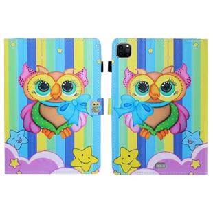 For iPad Pro 11 inch 2020 Painted Left and Right Flat Leather Tablet Case with Sleep Function & Card Slot & Buckle Anti-skid Strip and Bracket(Rainbow Owl)