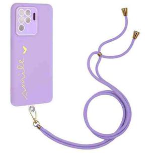 For OPPO F19 Pro / Reno5 F / Reno5 Lite / A94 4G Gilding Line TPU Phone Case with Strap(Light Purple)