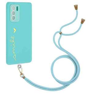 For OPPO Reno6 4G Gilding Line TPU Phone Case with Strap(Light Blue)