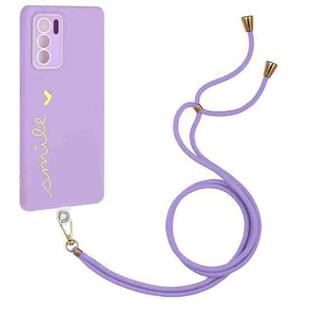 For OPPO Reno6 5G Gilding Line TPU Phone Case with Strap(Light Purple)