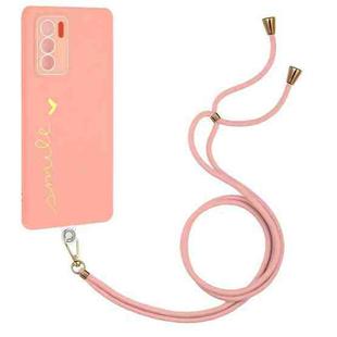 For OPPO Reno6 Pro 5G Gilding Line TPU Phone Case with Strap(Pink)