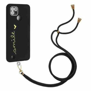 For Realme C21 Gilding Line TPU Phone Case with Strap(Black)
