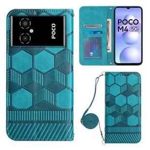 For Xiaomi Poco M4 5G Crossbody Football Texture Magnetic PU Phone Case(Light Blue)