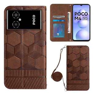 For Xiaomi Poco M4 5G Crossbody Football Texture Magnetic PU Phone Case(Brown)
