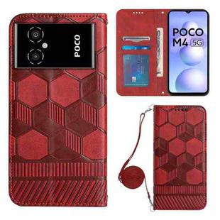 For Xiaomi Poco M4 5G Crossbody Football Texture Magnetic PU Phone Case(Red)