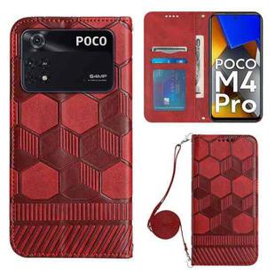 For Xiaomi Poco M4 Pro 4G Crossbody Football Texture Magnetic PU Phone Case(Red)
