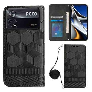 For Xiaomi Poco X4 Pro 5G Crossbody Football Texture Magnetic PU Phone Case(Black)