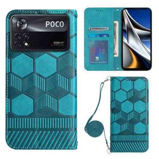 For Xiaomi Poco X4 Pro 5G Crossbody Football Texture Magnetic PU Phone Case(Light Blue)