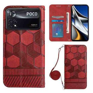 For Xiaomi Poco X4 Pro 5G Crossbody Football Texture Magnetic PU Phone Case(Red)