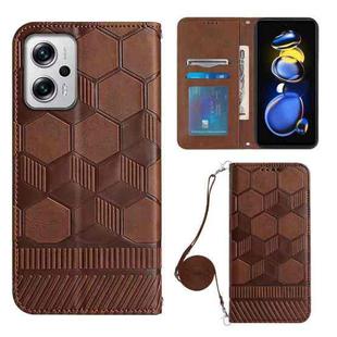 For Xiaomi Redmi Note 11T Pro Crossbody Football Texture Magnetic PU Phone Case(Brown)